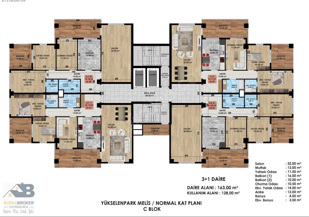 Yükselenpark Melis Sitesi C Blok 3+1 Kat Planı